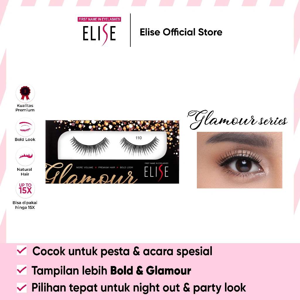 Bulu Mata Elise - Glamour 110 - Bulu Mata Semi Bold/Cocok untuk Glamour Makeup & Party Look