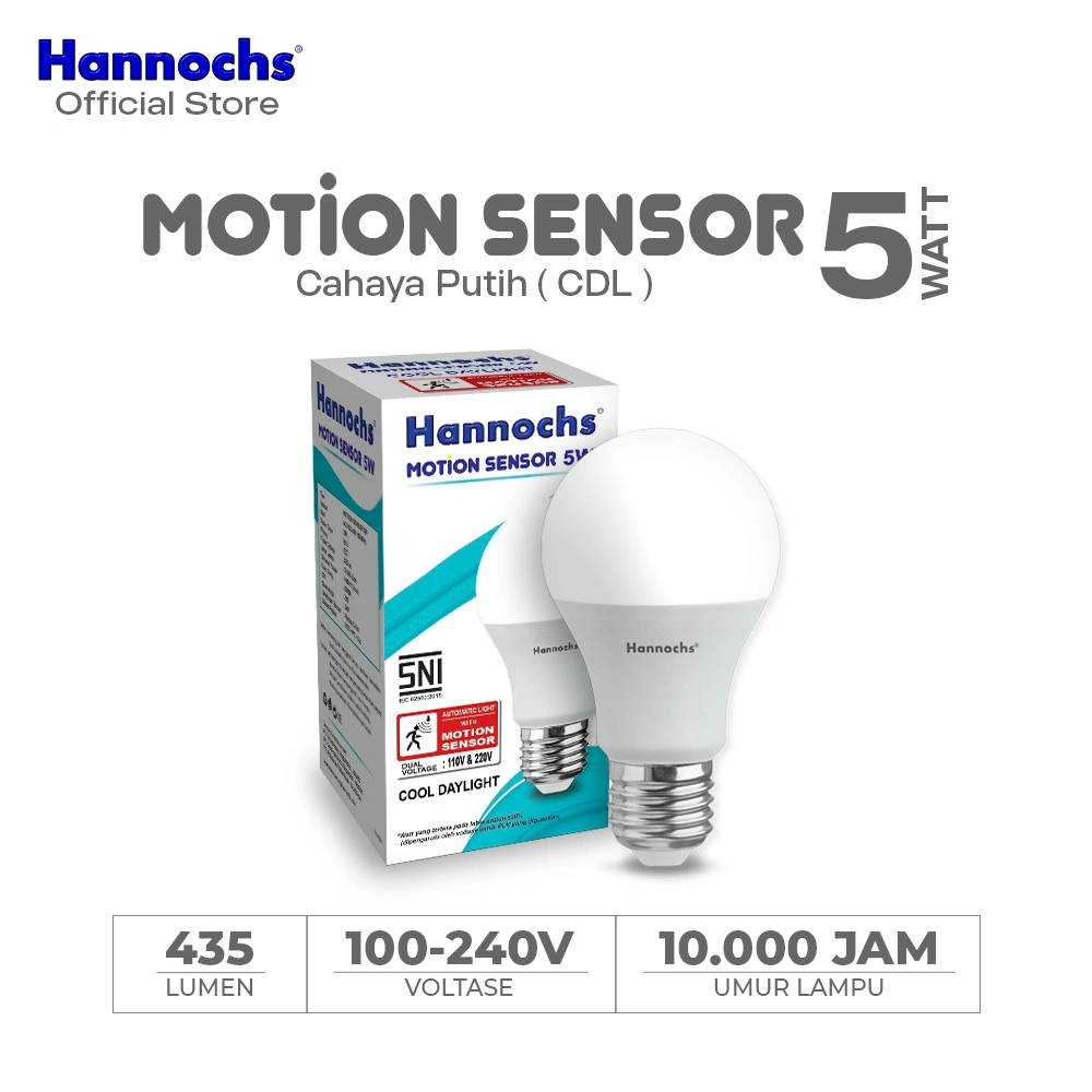 Hannochs Lampu Bohlam Motion Sensor/Sensor Gerak 5W Cahaya Putih