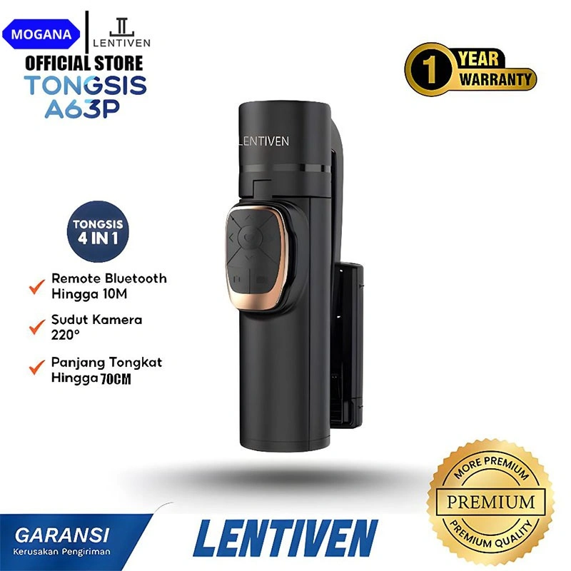 LENTIVEN Tongsis Bluetooth Selfie Stick Tripod 4 In 1 Dengan Remote Control Selfie Stick Portable Flexible A63P