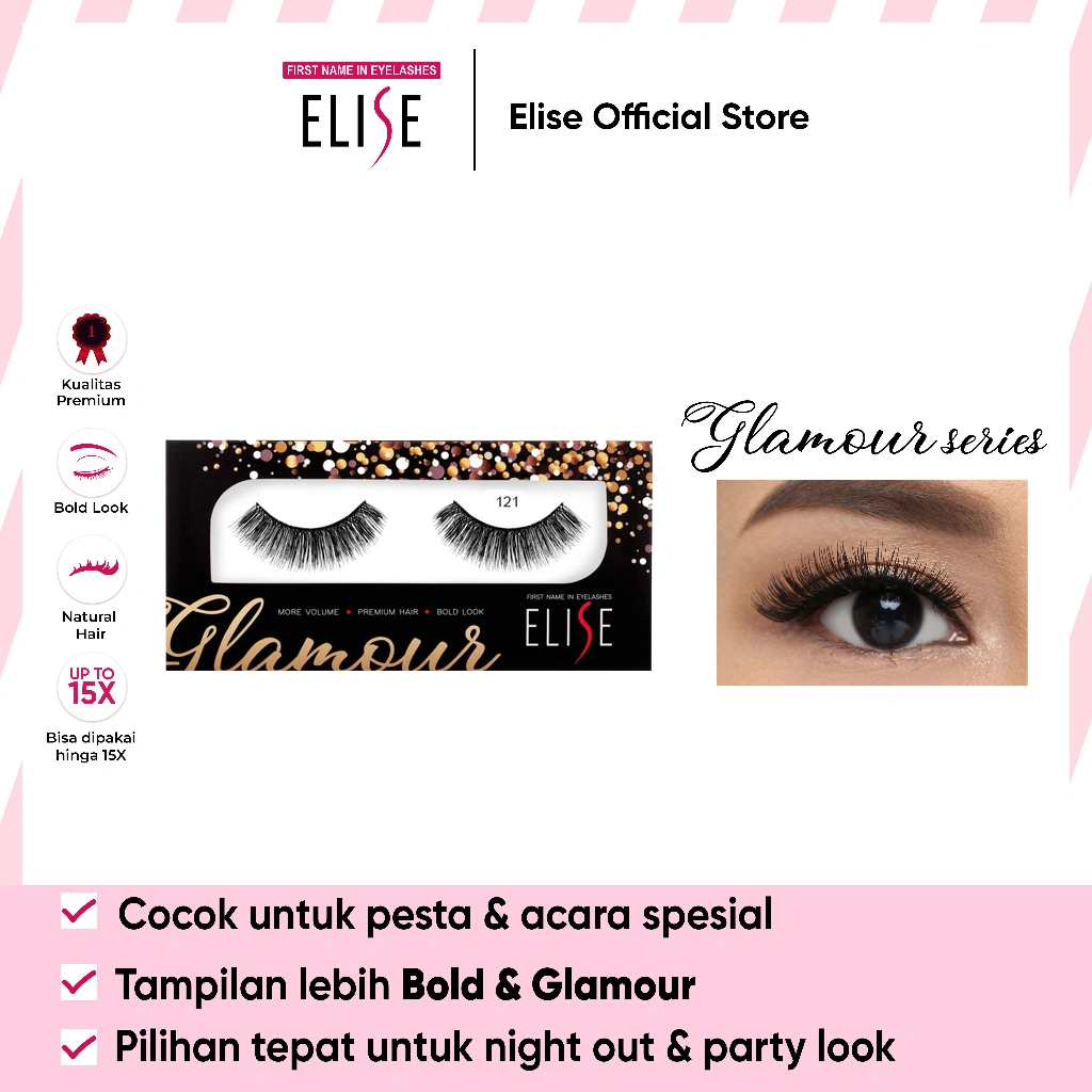 Bulu Mata Elise - Glamour 121 - Bulu Mata Semi Bold/Cocok untuk Glamour Makeup & Party Look