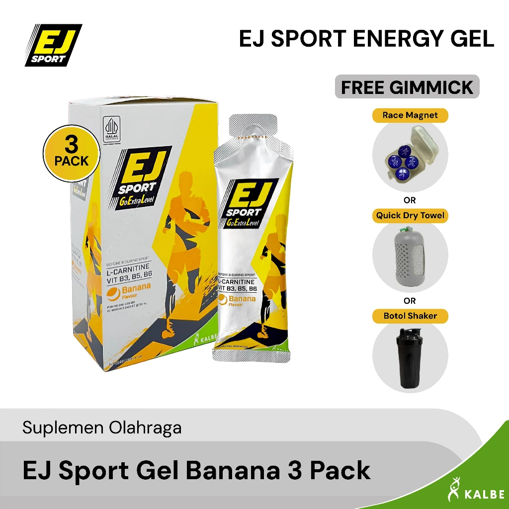 NEW! EJ Sport Banana Energy Gel - Isi 3 Pack + FREE Gift