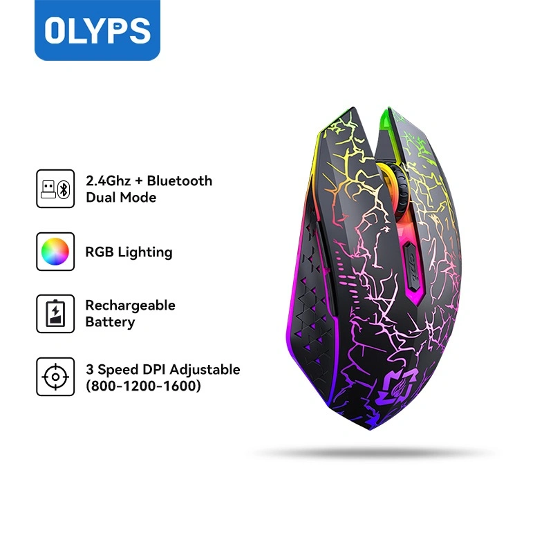 OLYPS Mouse Wireless Bluetooth Gaming RGB Silent Click Rechargeable Mouse Laptop Tanpa Kabel 1600DPI