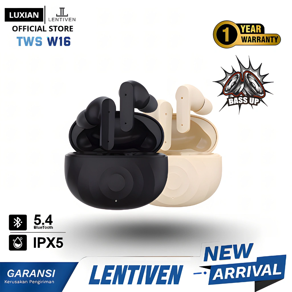 LUXIAN LENTIVEN HEADSET Earbuds TWS Wireless Earphone Bluetooth 5.4 Hi-Res Audio IPX5 Garansi 1 Tahun W16