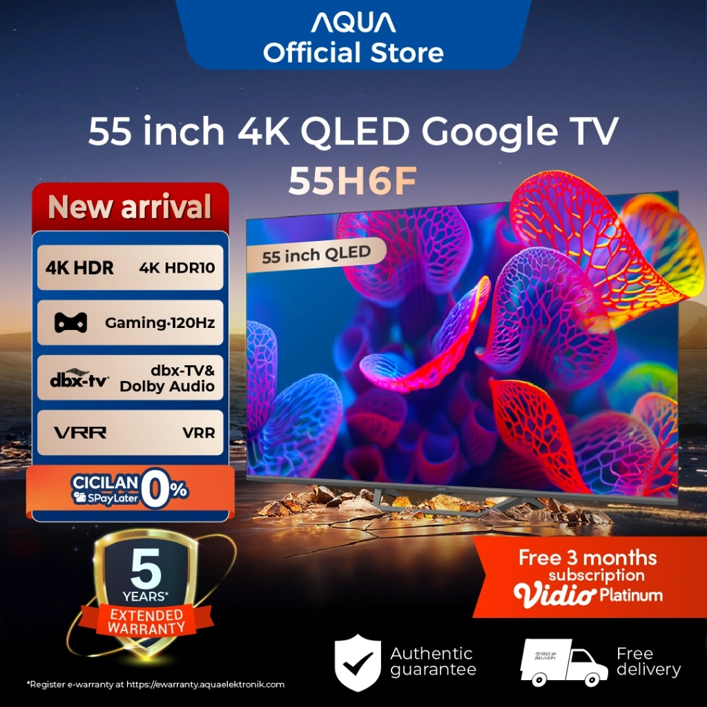 AQUA Elektronik TV 55H6F - 4K QLED - Google TV - ALLM - Google Play/Netflix/Youtube/Disney+Hotstar-RAM 2GB ROM 32GB - AI Smart TV