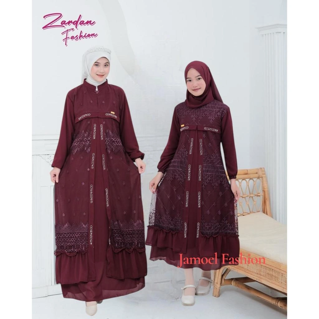 Jamoel Fashion - Hawa Gamis Ceruty Brokat Mewah Couple Ibu dan Anak || Gamis Dress Kondangan Terbaru