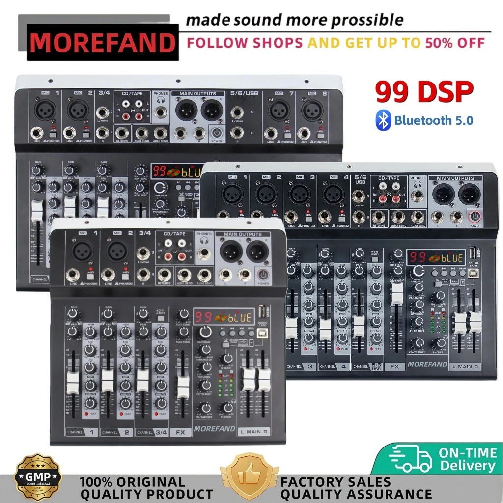 mixer audio wireless bluetooth CS4/CS6/CS8 MIXER - 8 Saluran Equalizer, sound card audio interface 99 DSP dan Konektivitas USB yang Andal. Ideal untuk Studio Rekaman Live Performance, DJ, bluetooth