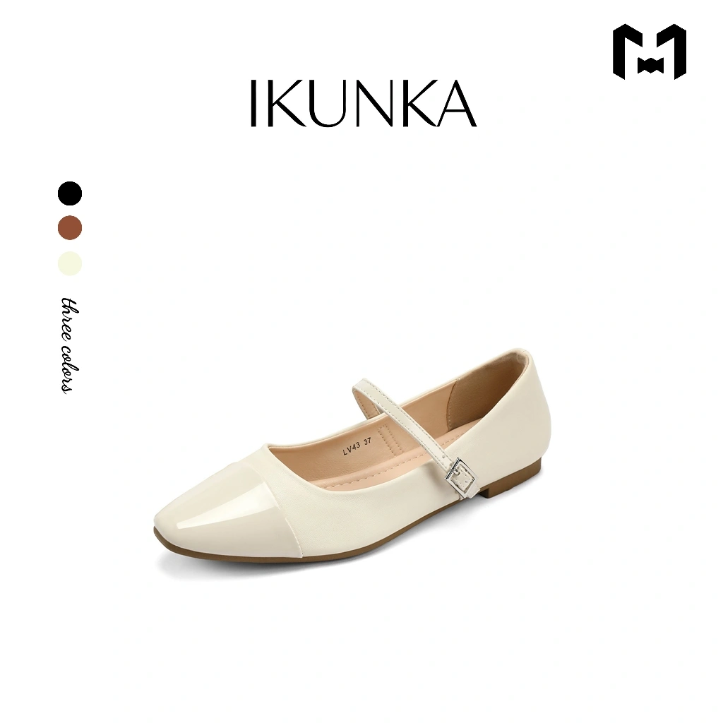 IKUNKA Sepatu Flatshoes Wanita Ballerina Kulit Sintetis Anti Licin