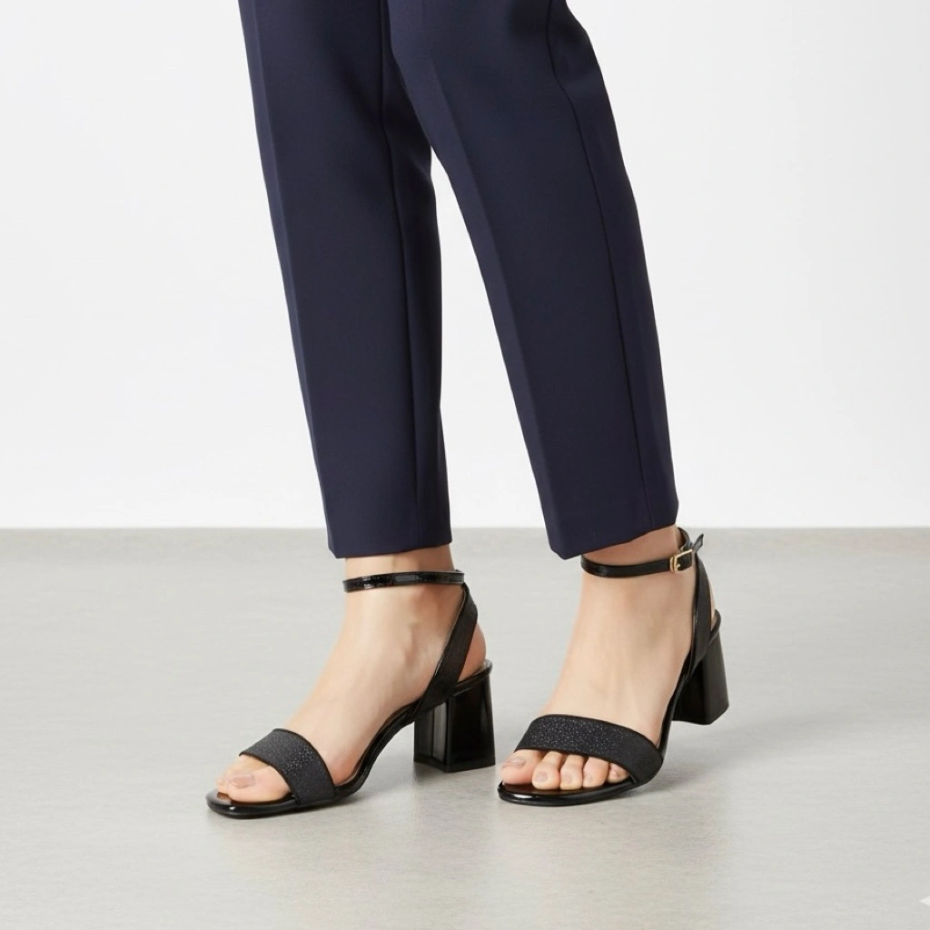 Marelli High Heels Wanita Hitam Elegan Block Heels Ankle Strap Nyaman untuk Pesta & Kerja - 2006