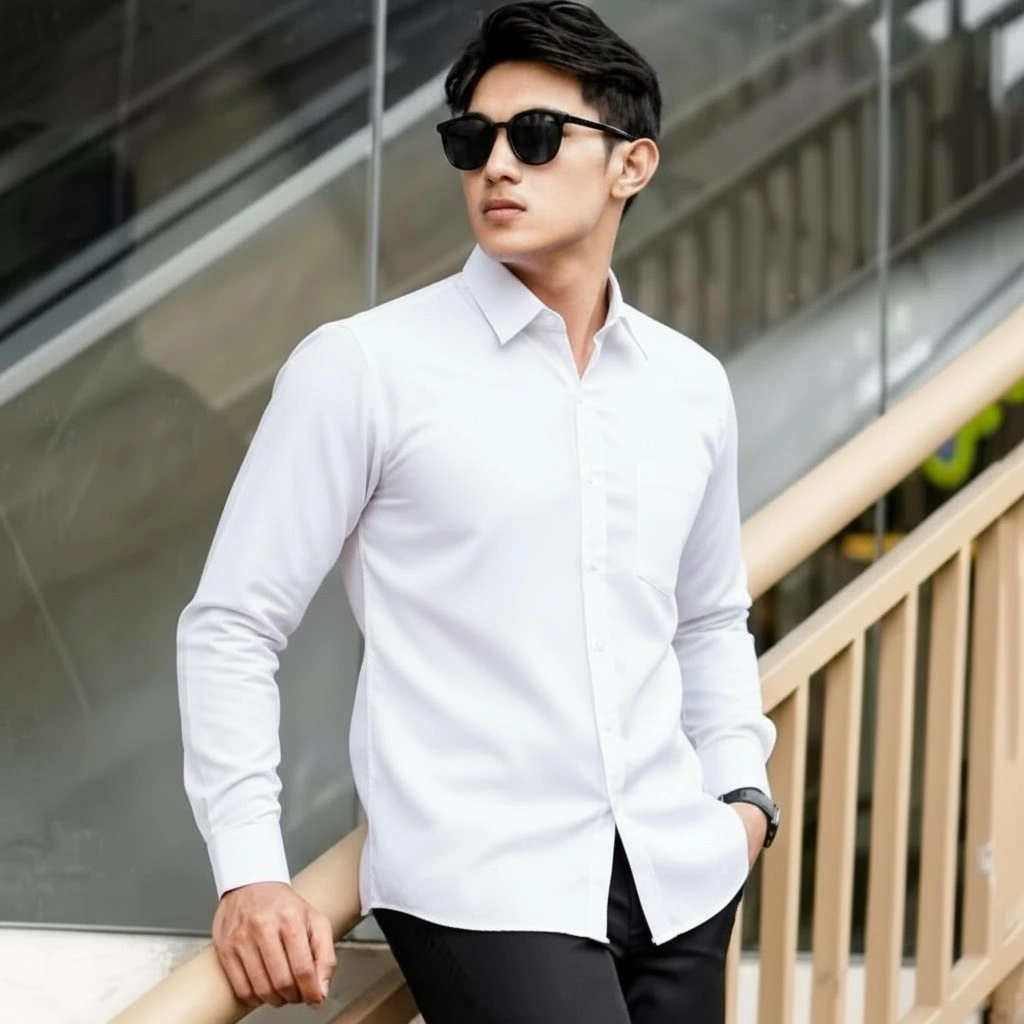 Sallamahgo - Kemeja polos pria lengan panjang Kemeja kerja pria langan panjang