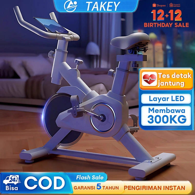 TAKEY Sepeda statis Alat Fitness Adjustable Seat Exercise Bike Tes detak jantung Spinning bike