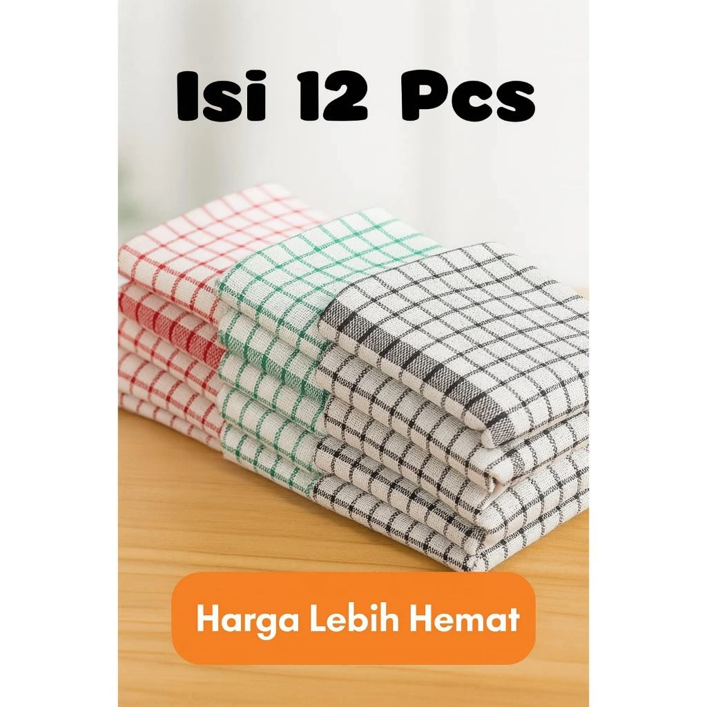 DRAPIQ - Kain Lap Dapur Serbet 12 Pcs Warna Putih