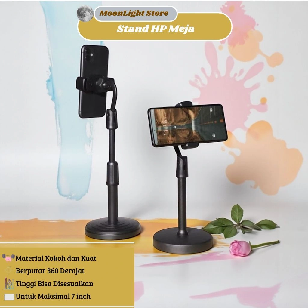 MoonLight - Stand Holder HP Handphone Penyangga Broadcasting Putar 360 Desktop