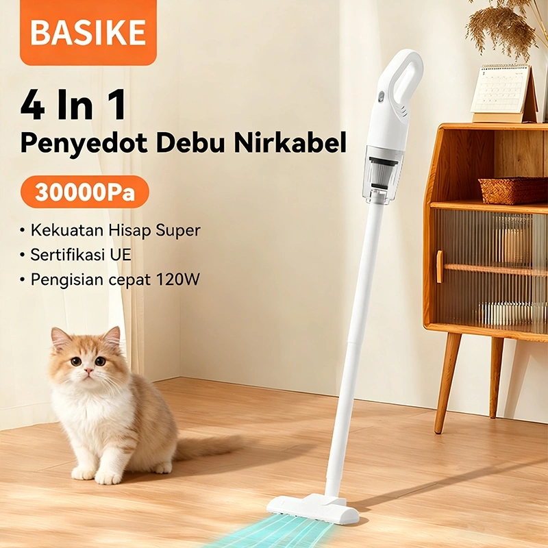 [HOT]BASIKE 4 In 1 Penyedot Debu Nirkabel 30000Pa Kekuatan Hisap Super Fast Charging Vacuum Cleaner