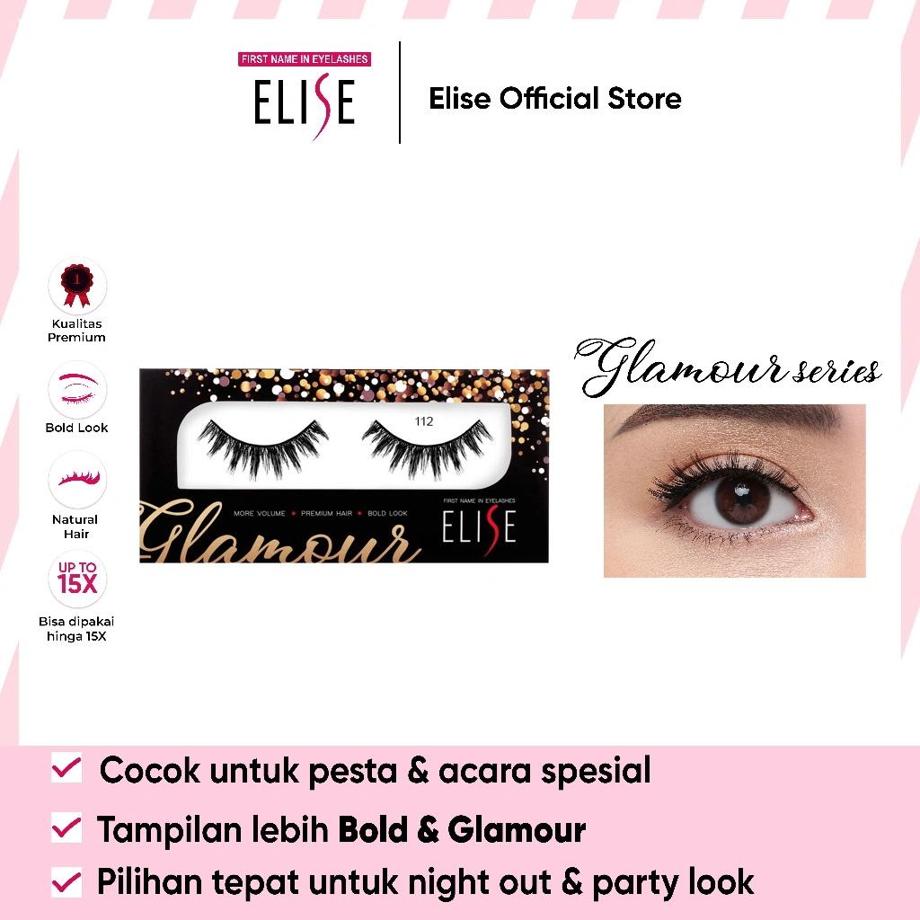 Bulu Mata Elise - Glamour 112 - Bulu Mata Semi Bold/Cocok untuk Glamour Makeup & Party Look
