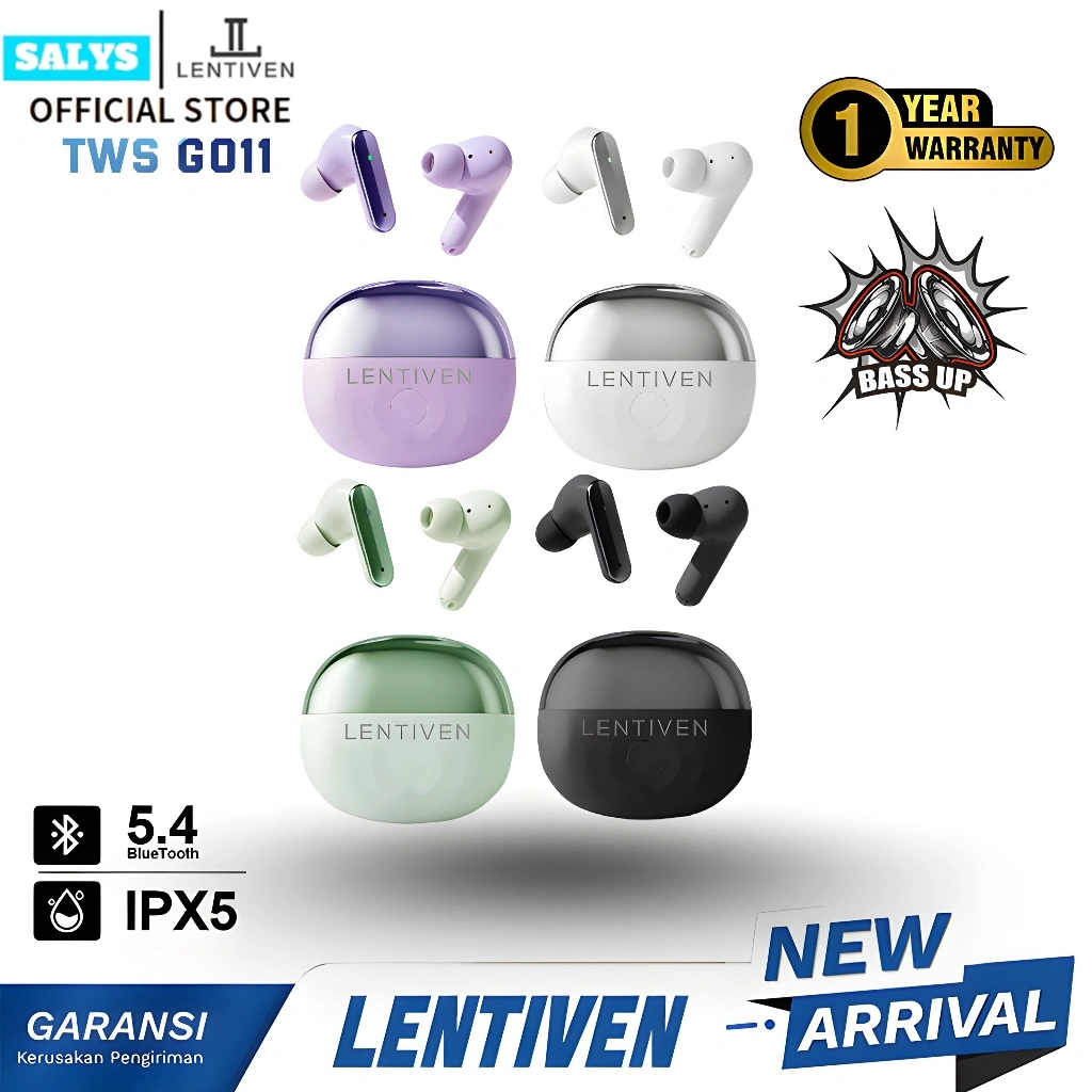 SALYS LENTIVEN Earbuds TWS Wireless Earphone Headset Bluetooth 5.4 Hi-Res Audio IPX5 Garansi 1 Tahun GO11