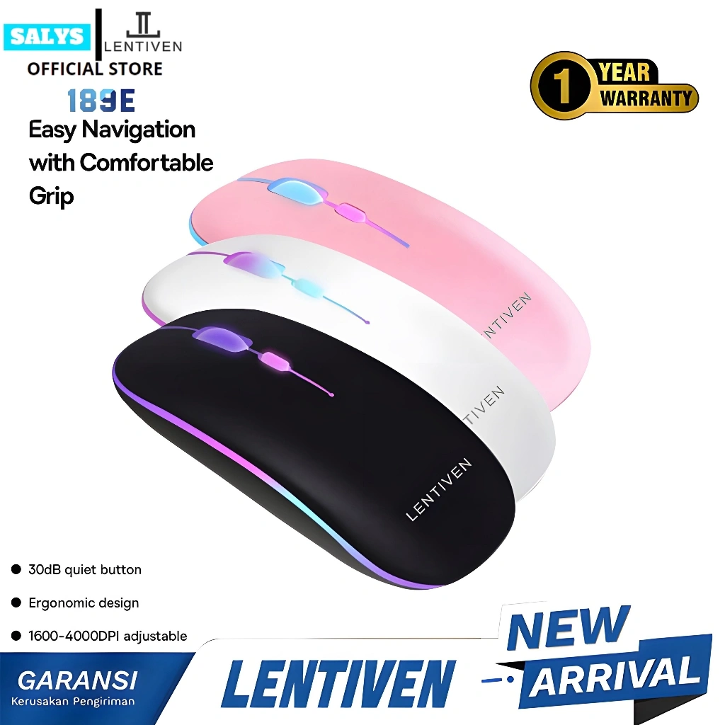 SALYS LENTIVEN Mouse Wireless 2.4G 4000DPI Receiver USB untuk PC Laptop Garansi 1 Tahun 189E