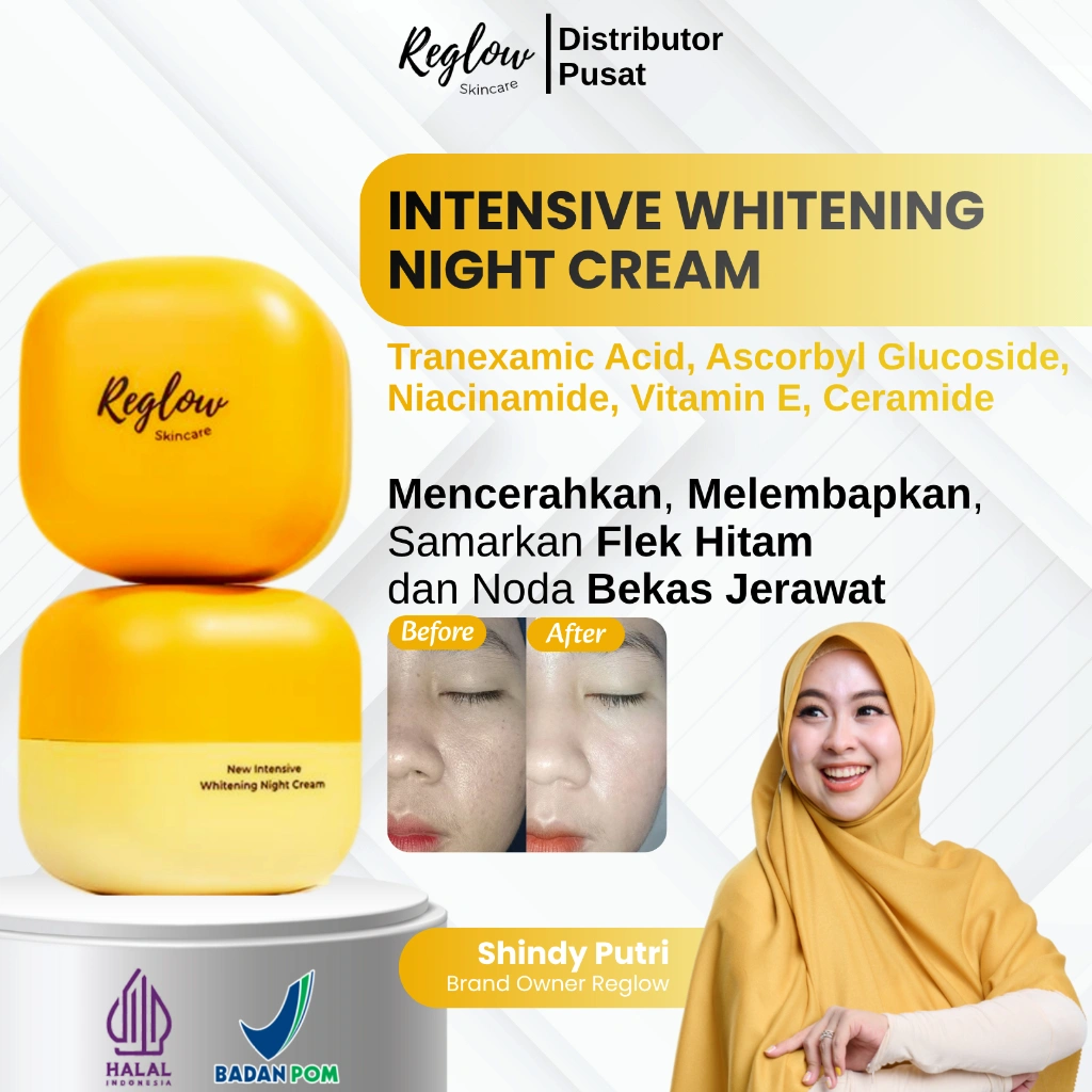 Reglow Intensive Whitening Night Cream 20gr - Krim Malam Bantu Melembapkan dan Mencerahkan Wajah