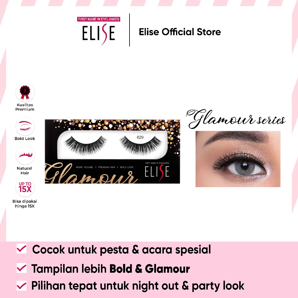 Bulu Mata Elise - Glamour 829 - Bulu Mata Semi Bold/Cocok untuk Glamour Makeup & Party Look