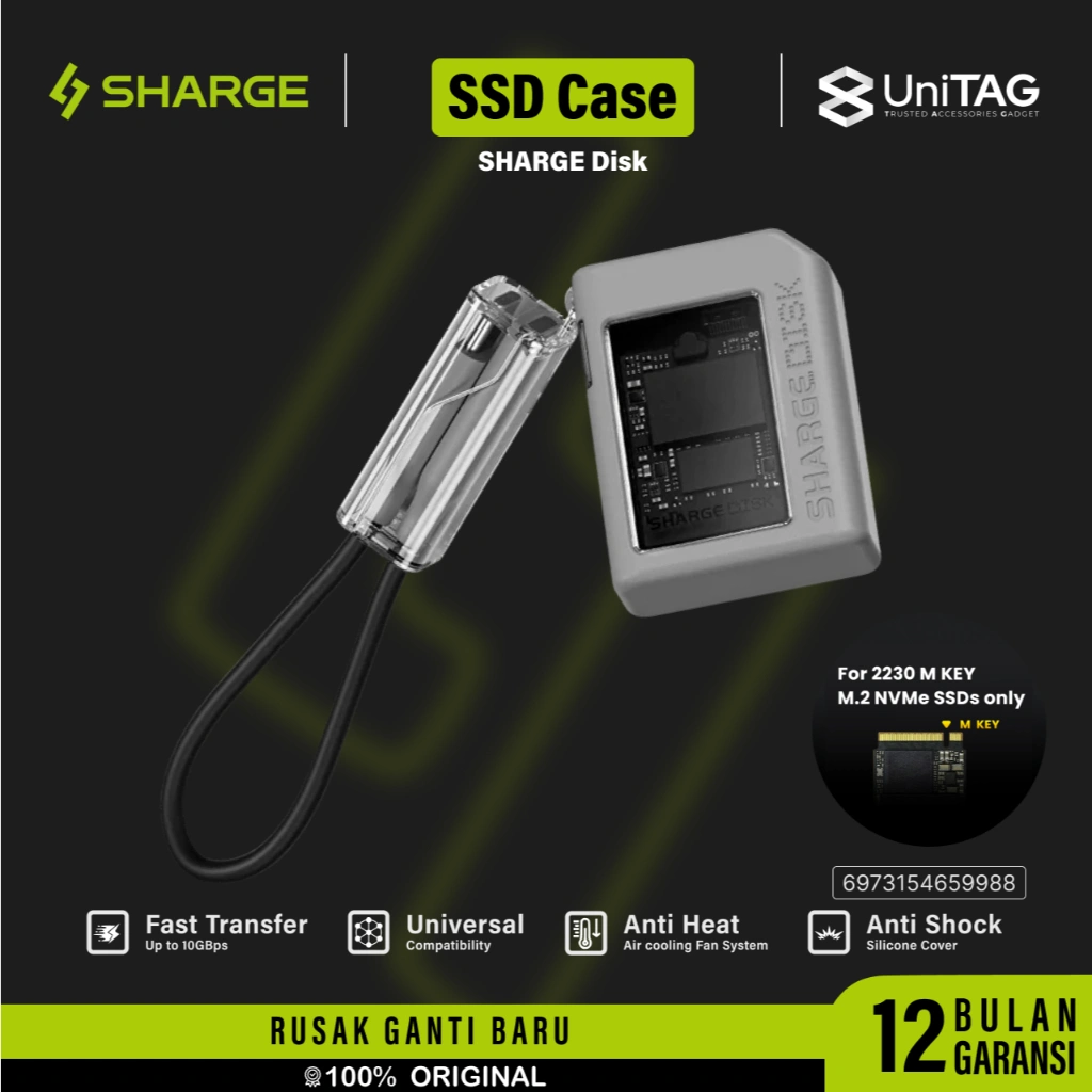 SHARGE Disk Enclosure for 2230 SSD Cable Free with USB-C Male Port