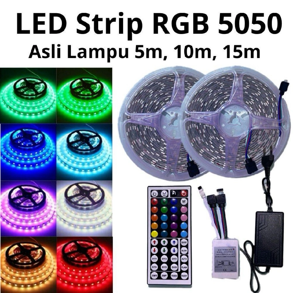 LAMPU LED STRIP RGB 5050 ASLI LAMPU (ADAPTOR+REMOT+MODUL) Alat lampu lampu  dinding lampu  hias  plafon lampu  plafon  aesthetic striped  led  lights lampu  panjang  tempel  plafon Kamar