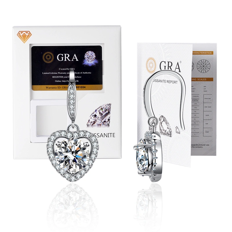 LOVETIA Anting Moissanite Berbentuk Hati Anting Berlian Wanita Fashion 1.0CT Sertifikat GRA BTEZ008