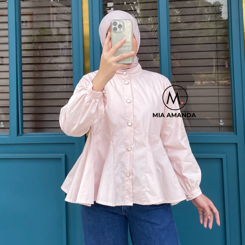 MIA AMANDA - Numa Blouse / Blouse Katun / Blouse Polos / Atasan Wanita Kancing Mutiara