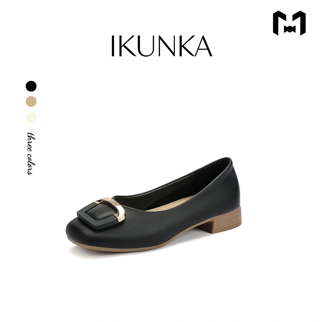 IKUNKA Sepatu Kerja Wanita Kulit Asli Women Flat Shoes Mary Janes Shoes Flatshoes Wanita  2.5CM