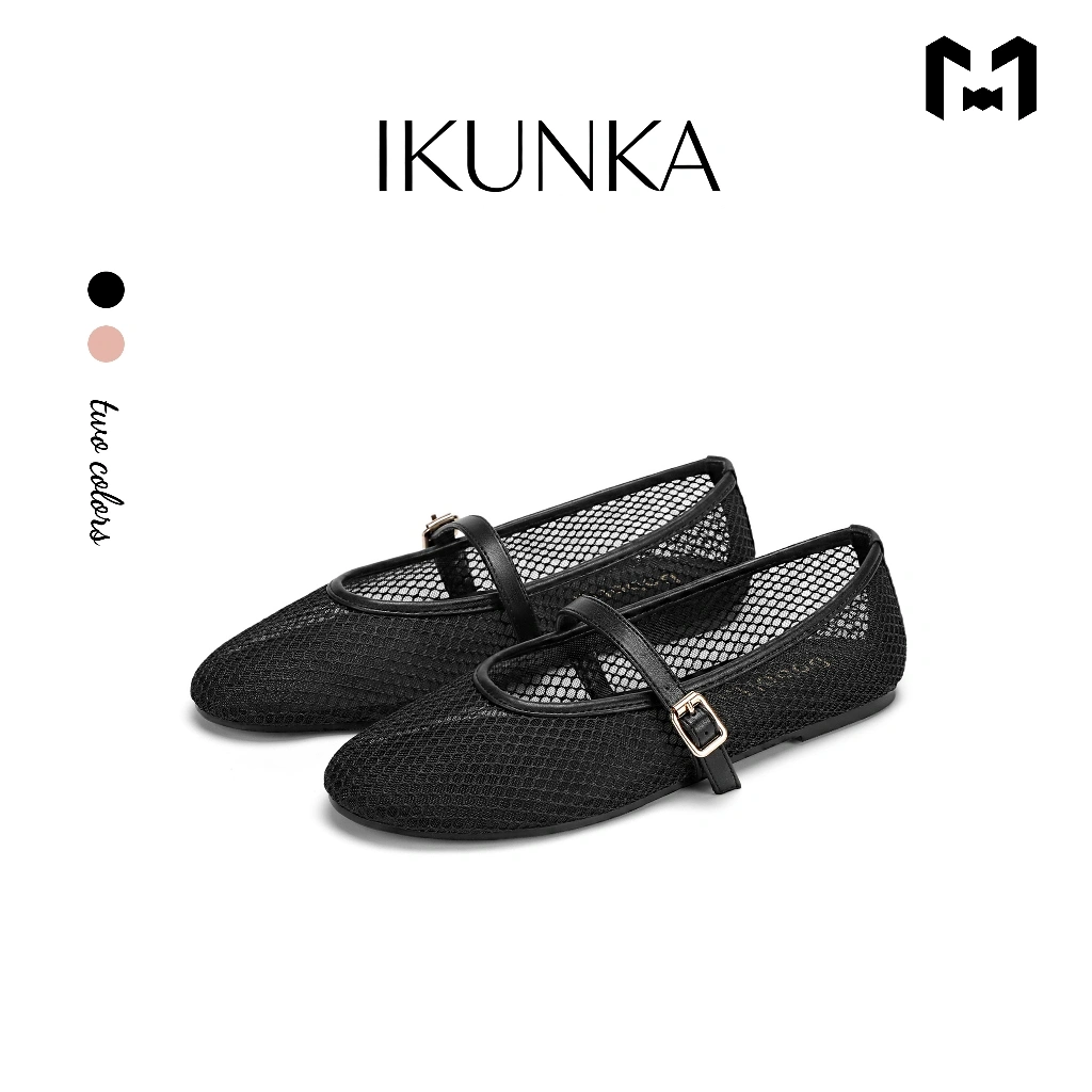 IKUNKA Sepatu Flatshoes Wanita Mesh Sepatu Jaring Mary Jane Shoes Empuk dan Nyaman