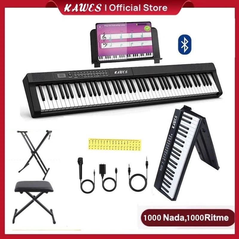 KAWES Portable Digital Piano 88/61 Keys Foldable Piano Keyboard Electric Keyboard Bluetooth Connection