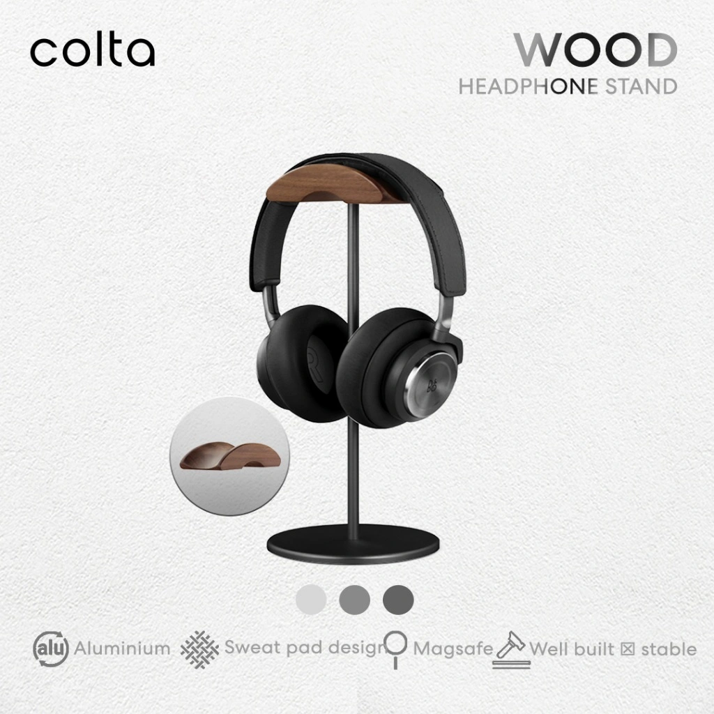 Colta Wood Headphone Stand Holder Universal Aluminium Steel Gantungan Headset Earphone Kayu Metal