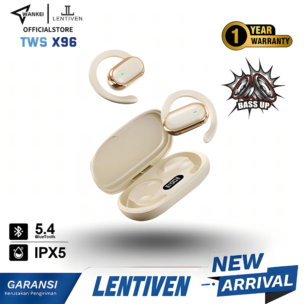 WANKEI LENTIVEN Bluetooth headset TWS noise reduction built-in charging display long battery life unparalleled sound quality GARANSI 1 TAHUN X96
