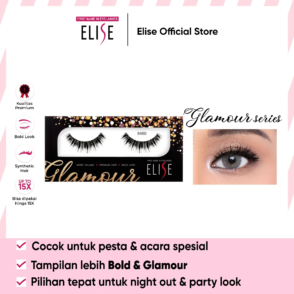 Bulu Mata Elise - Glamour 8480 - Bulu Mata Semi Bold/Cocok untuk Glamour Makeup & Party Look