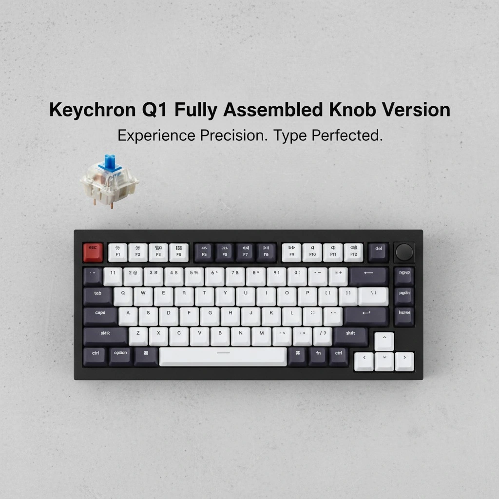 Keychron Q1 Mechanical Keyboard Aluminum Body Knob version QMK 75% Layout FULLY ASSEMBLED - Carbon Black