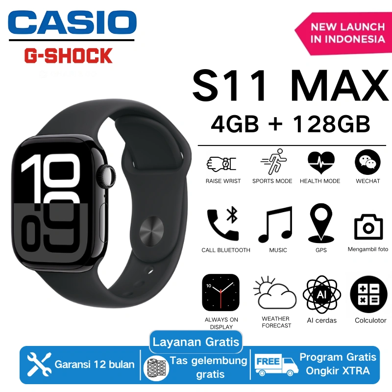 CASIO Smart watch S11  Max Original with 2.1" HD AMOLED Display GPS NFC Waterproof Bluetooth Call Smartwatch wanita pria wireless charging Dan Ganti Wallpapper Jam Tangan Smartwatch Jam Tangan Wanita pria