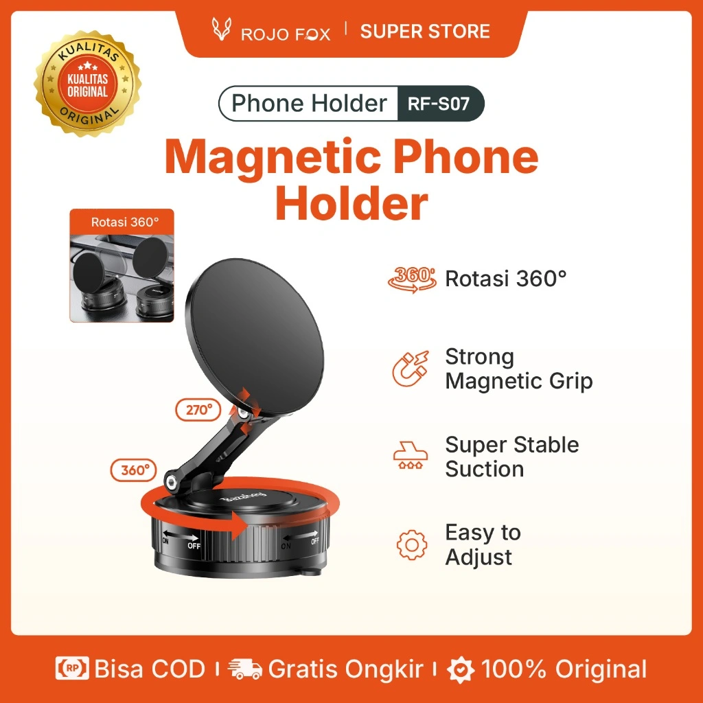 Magnetic Phone Holder BH-S07 | 1 Detik Tempel + 360° Rotasi | Lipat, Magnet N52 Kuat | Universal Car & Desktop Stand | iPhone & Android | Bazahey