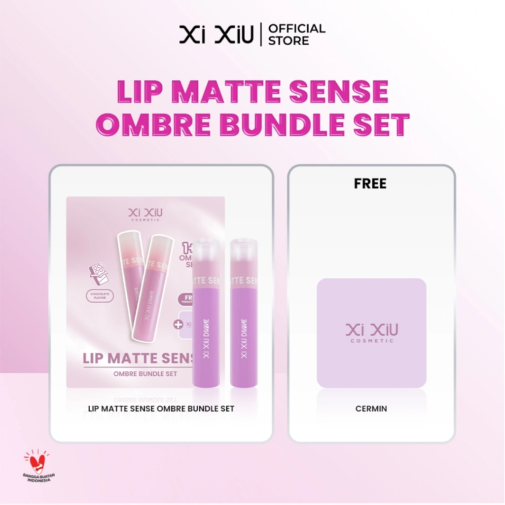 [BUNDLE] Xi XiU Ombre Set | DIVINE Lip Matte Sense (2 Pcs) Free Kaca | Creamy Transferproof | Lip Cream Gift Set