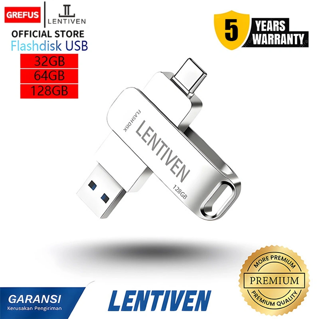 GREFUS LENTIVEN Flashdisk USB 3 IN 1 Flash Drive Type-c Storage Disk Data Drive Android Micro USB Drive Garansi Resmi 5 Tahun