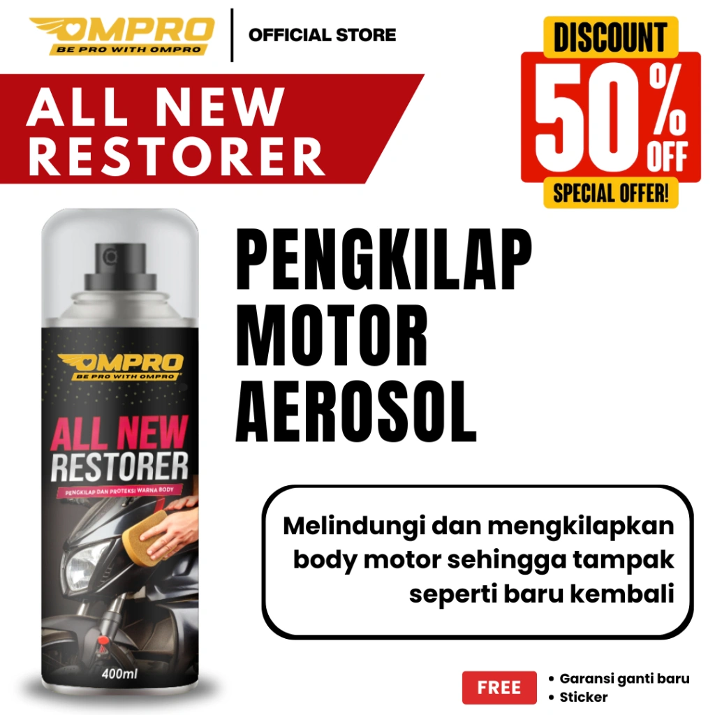 Ompro All New Restorer Pengkilap Body Mobil Penghitam Body Motor Pengkinclong Bodi Kendaraan 400ml