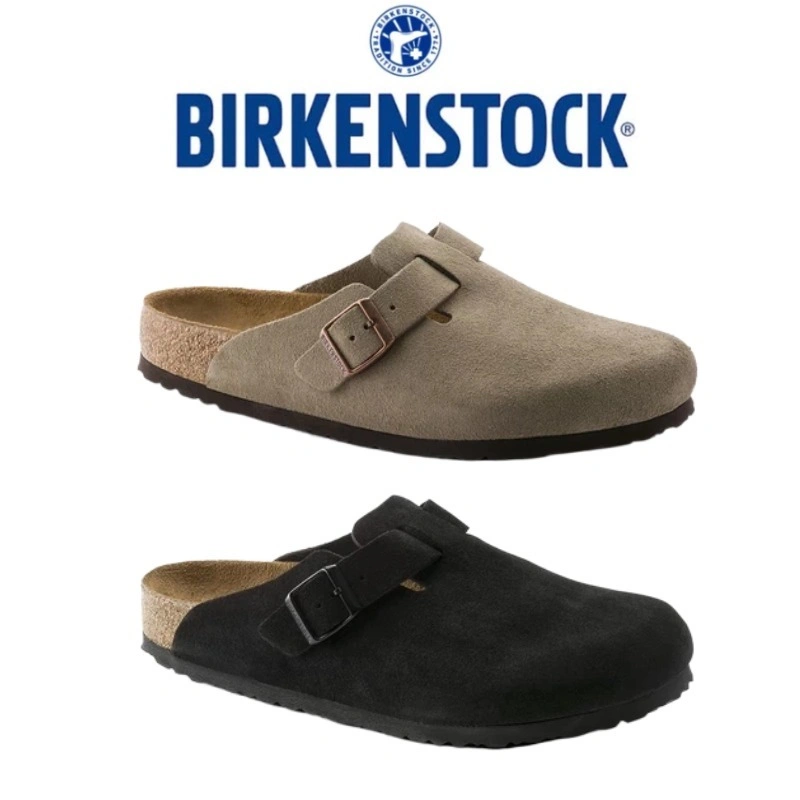 Birkenstock Boston Suede Leather Soft Footbed Clogs /Taupe Sandal Slop/Black Suede Guarantee