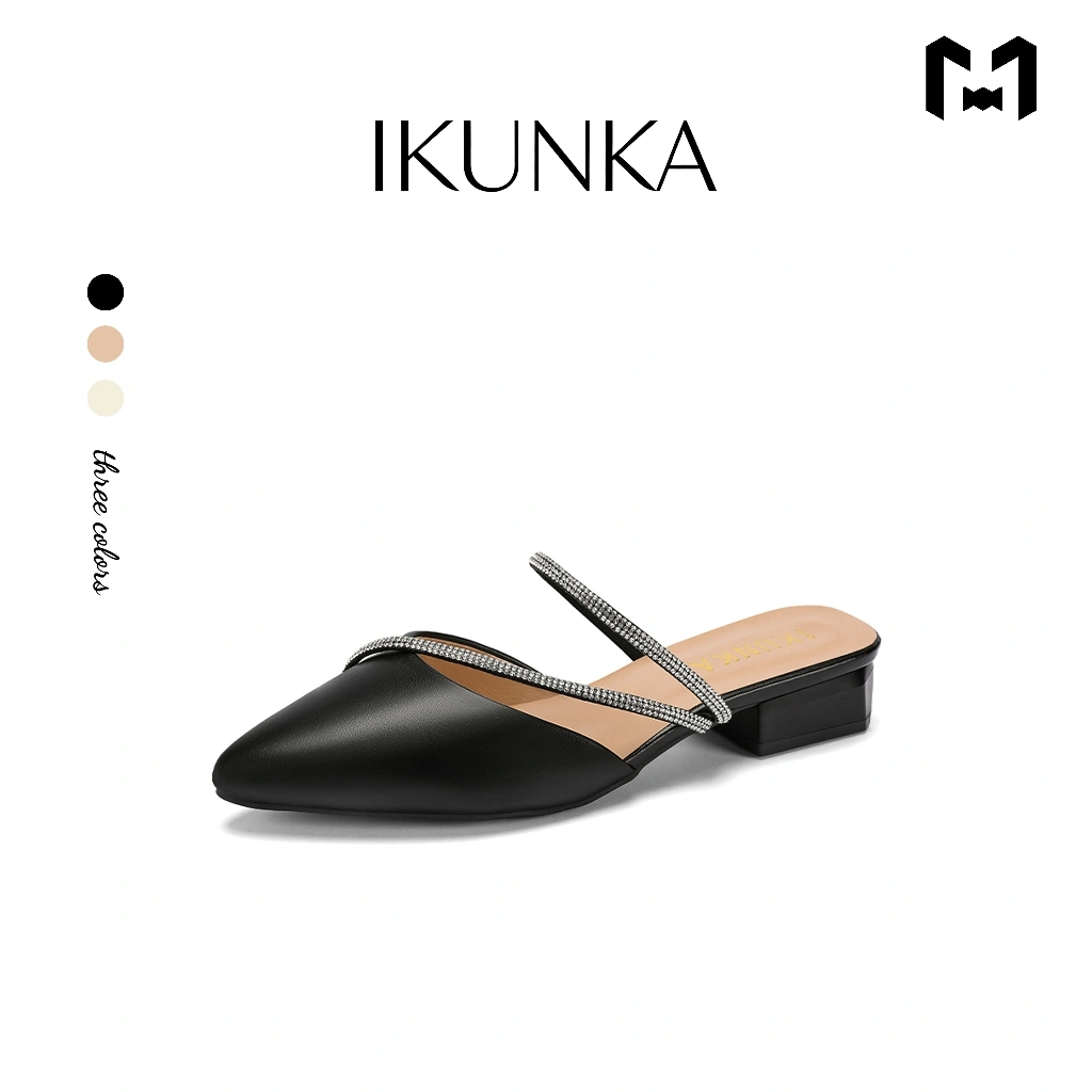 IKUNKA sepatu mules heels wanita sandal wanita sepatu slip on mules hak 3 cm