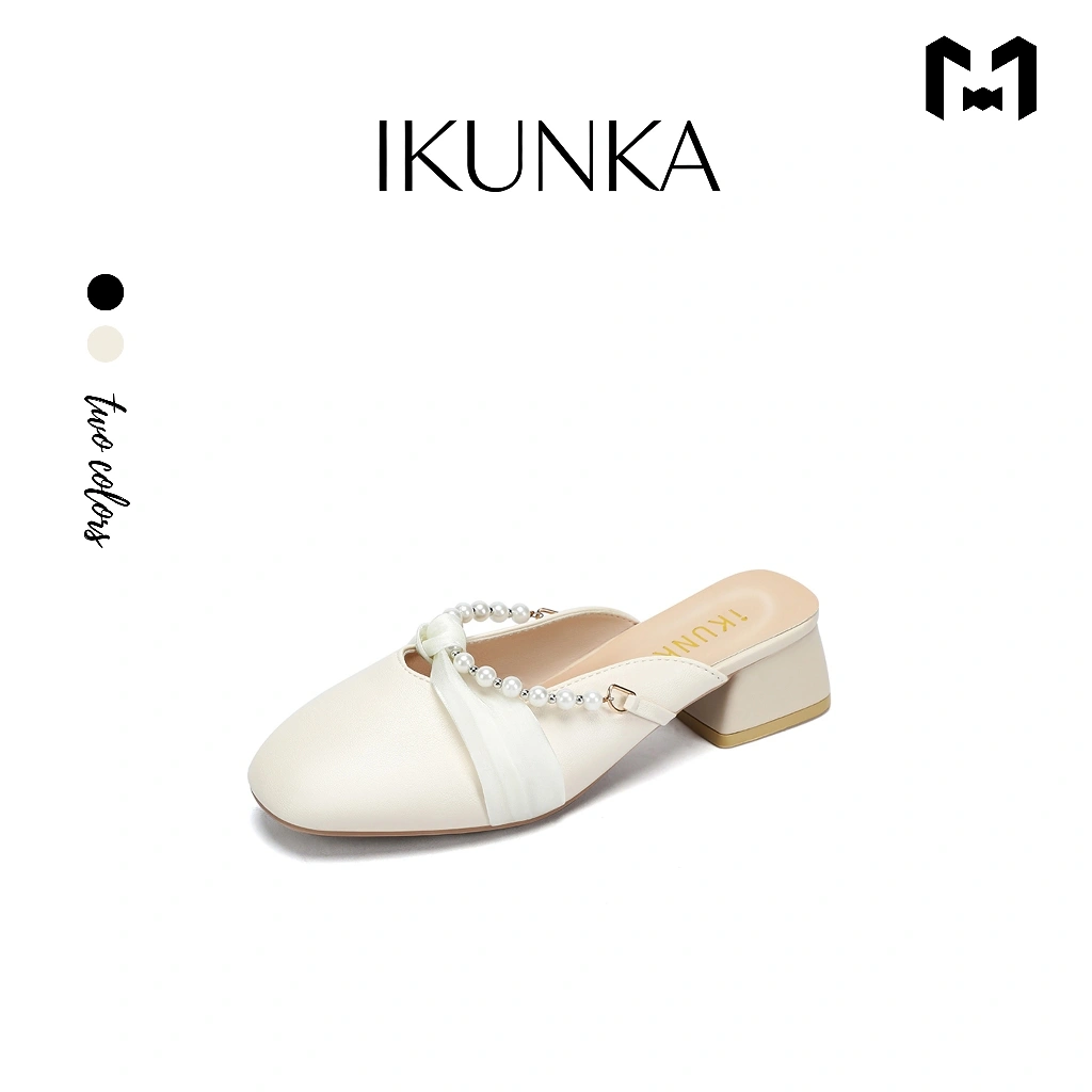 IKUNKA Mules Heels Wanita Mueller Sandal Mary Janes Slip On Korea Mewah Elegansi Nyaman Hak 3 cm