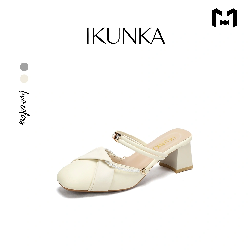 IKUNKA Wanita Sandal Mules Sepatu Mary Jane Elegan Slip Ons Santai Sepatu Casual Daily Hak 3cm LV58