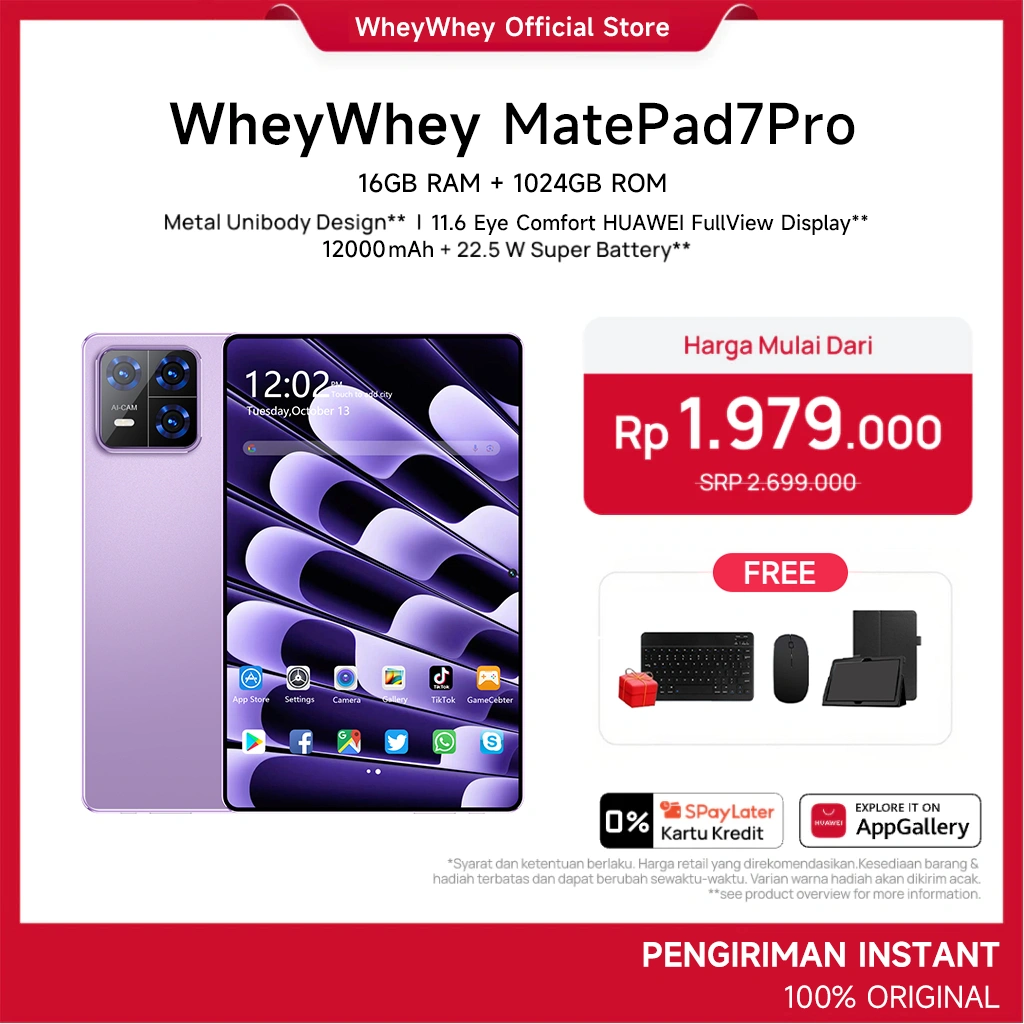 {Free+Keyboard+Mouse+Case} Wheywhey tablet android MatePad7Pro 11.6" 16GB+1024GB | 8800mAh | Kamera 58MP | 5G+WiFi+Dual SIM | Untuk Gaming & Belajar | IPS Full Screen | Android 13 | Garansi 1 Tahun advan tablet murah 100ribuan anak tablet android murah