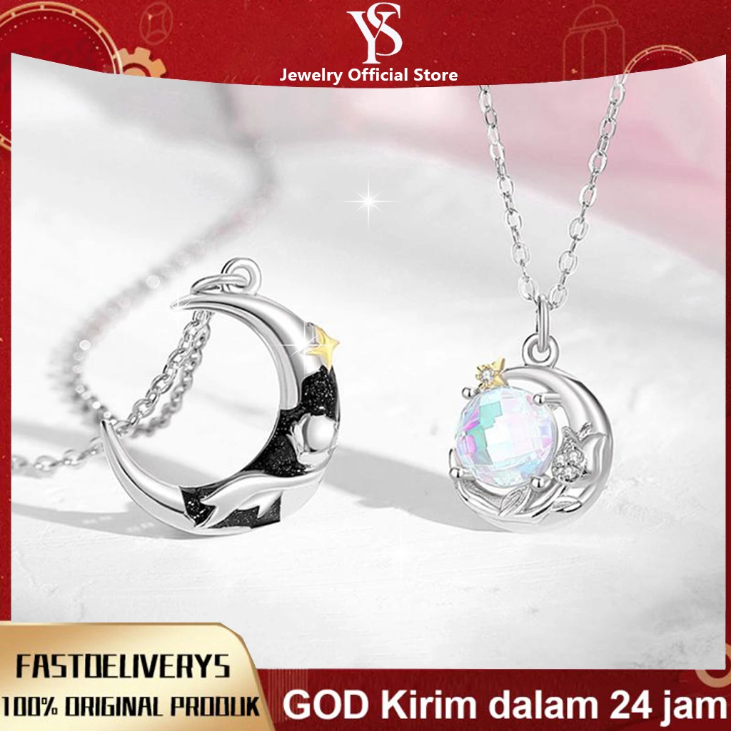 YSJEWELRY Kalung Pasangan - Kalung S925 'Matahari & Bulan' Anti Karat, Aksesori Fashion Impor