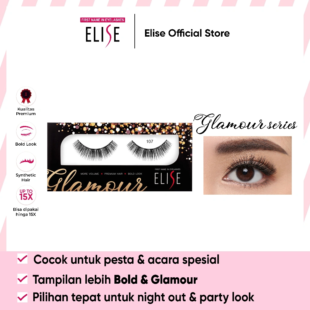 Bulu Mata Elise - Glamour 107 - Bulu Mata Semi Bold/Cocok untuk Glamour Makeup & Party Look