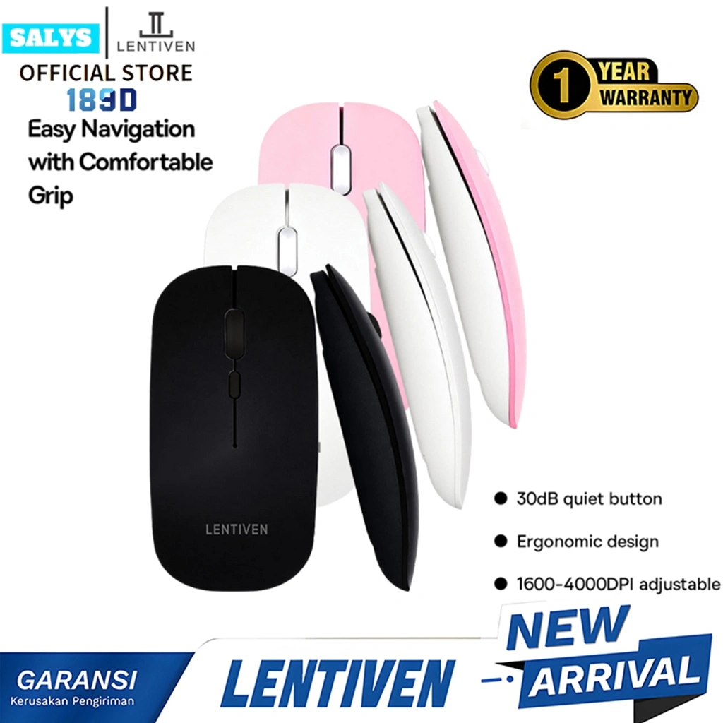 SALYS LENTIVEN Mouse Wireless 2.4G 4000DPI Receiver USB untuk PC Laptop Garansi 1 Tahun 189D