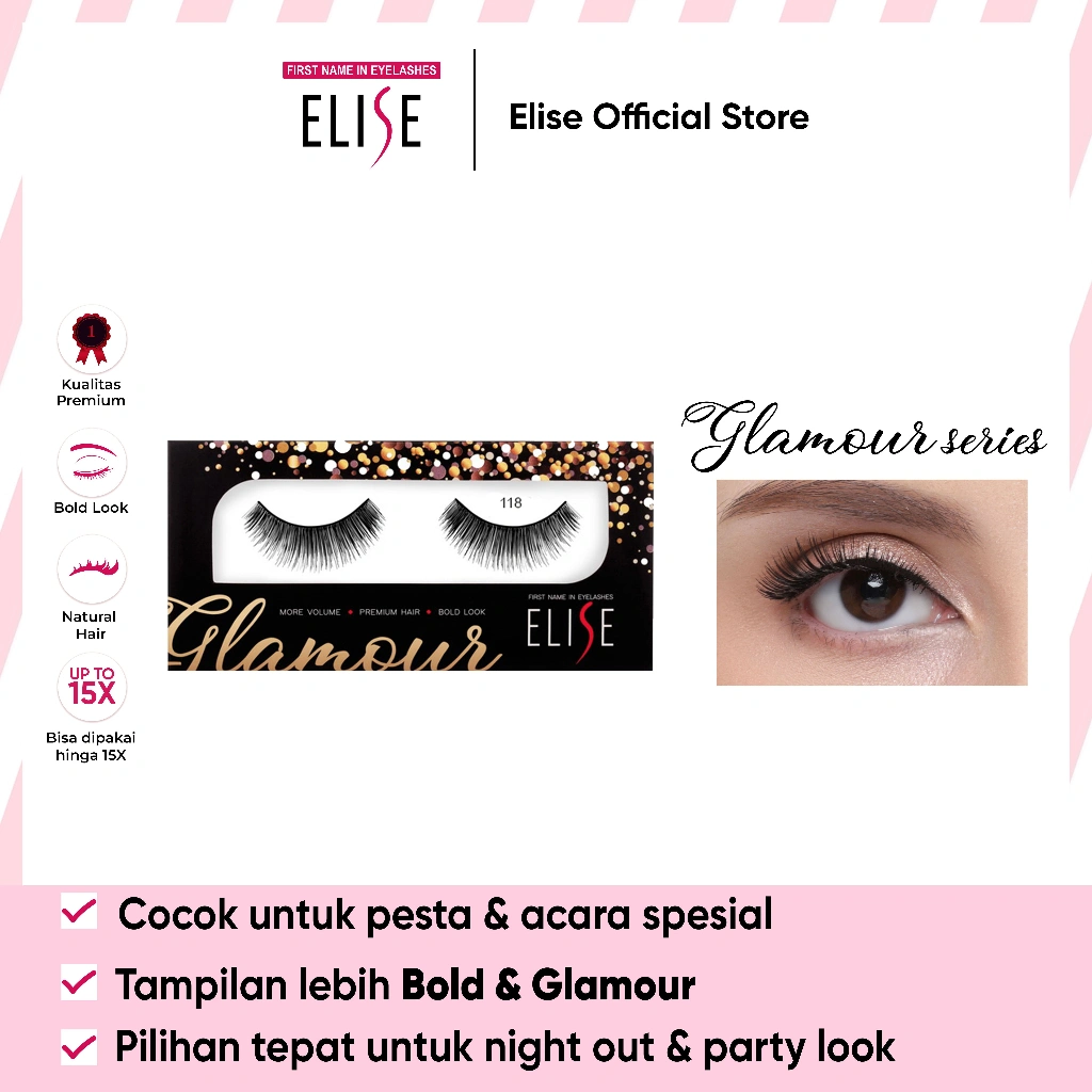 Bulu Mata Elise - Glamour 118 - Bulu Mata Semi Bold/Cocok untuk Glamour Makeup & Party Look