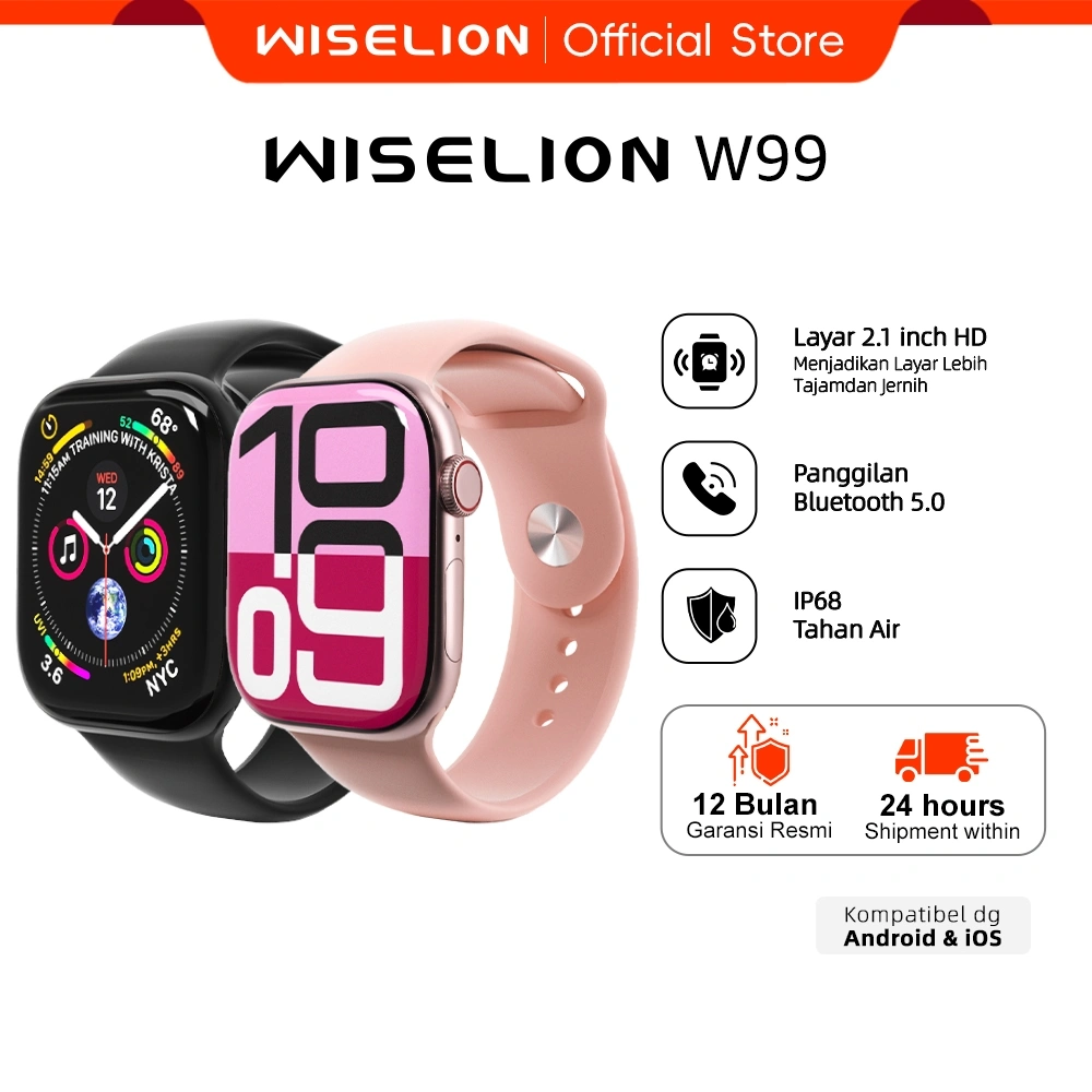 Wiselion Smartwatch W99 Jam Tangan Olahraga Pintar Jam Tangan Pintar Pria IP68 tahan air Smart Watch Jam Tangan Pintar Olahraga Pria Smart Watch Jam Tangan Olahraga Pria Wanita Efek 3D