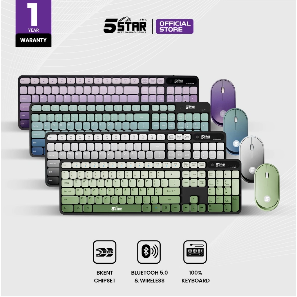 5Star Gaming - MKW100 V2 Keyboard Combo Mouse Bluetooth Dongle 2.4Ghz Kompatibel PC, Laptop, Tablet