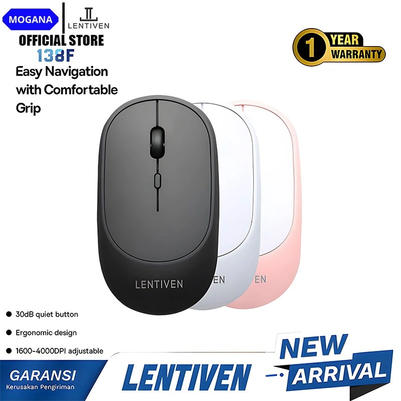 Mouse Wireless MOGANA LENTIVEN 2.4G 4000DPI Receiver USB untuk PC Laptop Garansi 1 Tahun 138F